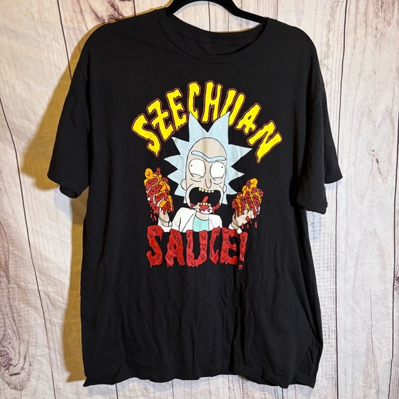 Rick and MortySzechuan Sauce Black Graphic Print Short Sleeve T-Shirt XL - Picture 1 of 6